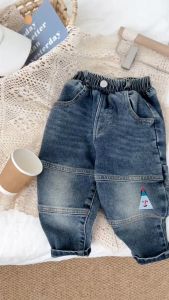 Quần jean dài cho bé trai can thân phối túi hình thêu TE thêu 1 đến 7 tuổi BERNIE 24Q024