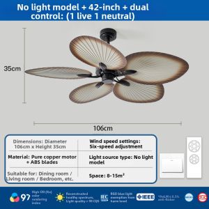 HD | Retro New Chinese Style Ceiling Fan Light with Banana Leaf Design