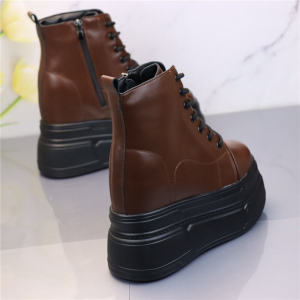 รองเท้าบูทมาร์ตินส้นสูง 12 ซม ของผู้หญิง ผ้าขนแกะ บุภายในเพิ่มความสูง ฤดูหนาว ท่อสั้นที่อบอุ่นรอบนิ้วเท้าพื้นรองเท้าด้านนอกโพลียูรีเทน หนัง