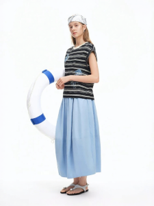 DUSHU | Sequined Striped and Check Pattern Shoulder Top