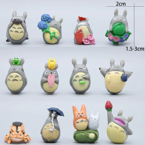 Bandai | 12pcs/set Totoro Figure Mini Statue Cute Micro Landscape Car Ornament Miyazaki Hayao Series Kid Gift Decorative Collectible