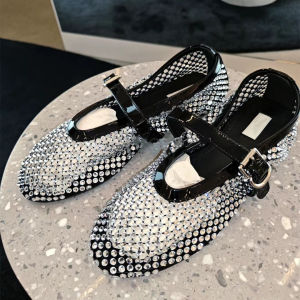 รองเท้าบัลเลต์ Mary Janes ทรงส้นแบนแบบสวมสำหรับผู้หญิง ทรงสุดเก๋ ดีไซน์เรียบง่าย สไตล์หวานๆ สำหรับใส่ไปทำงาน