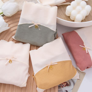 Plus Size Fat mm 100.00kg Mid-Waist Underwear Womens Waffle Modal Fresh Bows Antibacterial Sweet Japanese