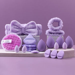 Bộ 20 Miếng Bông Tẩy Trang Mặt - Băng Đô mềm/Dây Đeo tay/Bông Tẩy Trang Hình trứng/Bông Phấn Tròn lớn/Bông Tẩy Trang Mỹ Phẩm