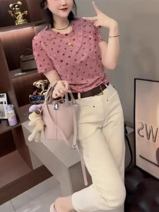 Shalldoer | Summer New Loose Thin Mesh Tie Dye Short Sleeve T Shirt Womens Classic Polka Dot Print Breathable Korean Style Commute Top