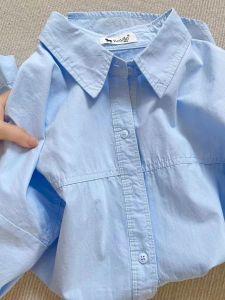 Blue Pure Cotton Long Sleeve Shirt Womens Spring Summer New Style Fashionable Top Sun Protection Outerwear Casual Loose Fit