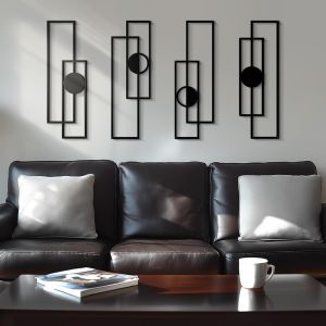 CIFbuy | Metal Wall Art Abstract 3D Black Geometric Decor Modern Minimalist Textured 4-Pack