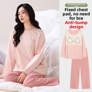 VIPHOME | Cotton Long Sleeve Lightweight Padded Nightwear with Chest Pad