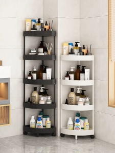 HETEE 3/4/5 Layer Bathroom Corner Shelf Shower Organizer Rack With Wheel Kitchen Rack trolley shelf space savers