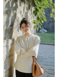 New Chinese Style Womens Shirt Button Loose Long Sleeve Spring Summer Autumn Fashion Commute round Neck Korean Version