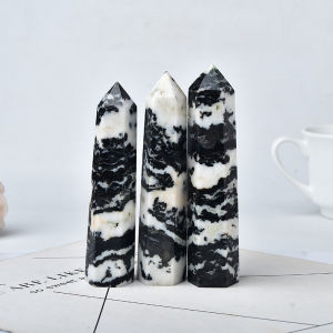 Natural Crystal Stone Large Black and White Zebra Ore Single Point Hexaprism Raw Stone Polishing Energy Pillar Healing Stone