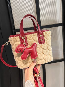 Fashionable Versatile Plush Shoulder Bag Handbag Crossbody Bag High Aesthetic Value Small Bucket Bag for Young Women