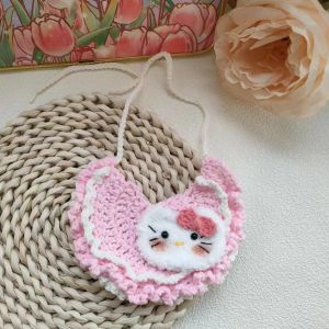 Handcrafted Kitty Cat Dog Necklace Scarf Doll Toy Universal Pet Outfit Choker Leash Bandana Soft Plush Material for Small Dogs