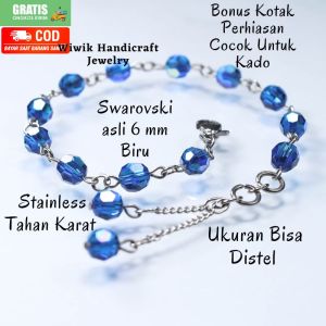 Gelang Tangan Wanita Swarovski Stainless Tahan Karat / Gelang Kristal Swaroski Biru 6 mm Kado HadiahTerbaru