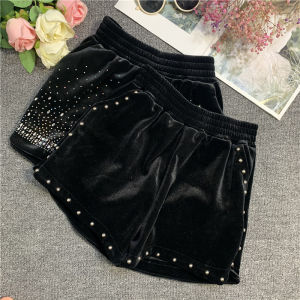 Womens Velvet Shorts for Outerwear Autumn Winter New Loose High Waist Versatile