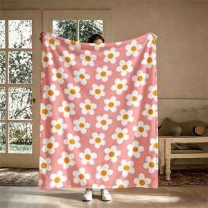 Pink White Orange DaisiesFlannel Blanket Warm Soft Halloween Christmas Couch Warm Cozy Decorative Decor Gift for All Season