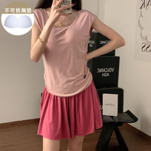 New Summer Womens Sleepwear Set with Chest Pad Short Sleeves and Shorts Simple Stylish Pure Color Home Clothes by Keikos Home