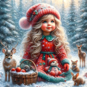 HUACAN Diamond Mosaic 5d Girl Portrait Handmade Home Decor Winter Snow Diamond Painting Kits Christmas Rhinestones Pictures