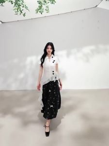 KEIKO | Vintage Stripe Floral Bow Tied Dress Autumn Figure-flattering Long Skirt