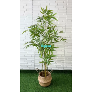 Pohon Hias Tanaman Artificial Bambu Hijau Semilatex Cover Pot Purun Belly Dekorasi Studio Hiasan Apartemen