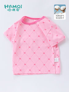 Girls Short Sleeve T-Shirt Pure Cotton Casual Half Sleeve Plaid Summer Childrens Clothing Baby Clothes Sweet Style round Neck