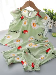 Bộ Đồ Ngủ Cotton Lụa Mỏng Mùa Hè Cho Bé Gái Bộ Đồ Mặc Nhà Bằng Cotton Polyester Thoáng Khí Thấm Hút Mồ Hôi Cho Trẻ Em Từ 1-3 Tuổi