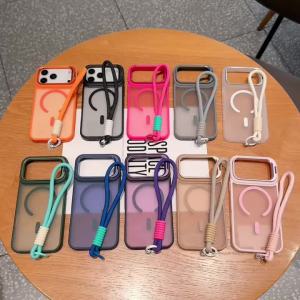 Luxury Frosted For Magsafe Magnetic Phone Case For iPhone 17 Air 16 15 14 13 12 11 Plus Mini Pro Max Metal Bracket Lanyard Cover