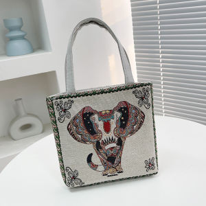 Large Capacity Embroidered Canvas Handbag Casual Outdoor Leisure Cartoon Design Ethnic Style Small Square Bag for Women