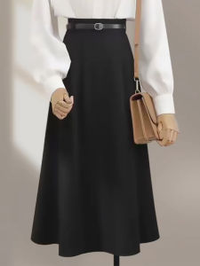 Black Suit Skirt High Waist A-Line Midi Skirt Commute Professional Large Swing Skirt Womens Fashion Autumn 2025 New Arrival