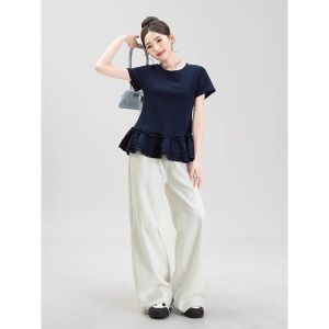 Gray Sleeveless T-Shirt Summer Peplum Design Slim Fit Versatile