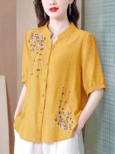 QIAOXIZI | Seven-Sleeve Loose Cotton Linen Shirt for Women