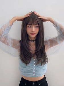 Wig Wanita Full Kepala 60CM LAYER Wig korean style Wig daily Rambut Palsu Wig rambut panjang Wanita Korea Straight Lurus Natural hair extension Rambut palsu wanita full kepala  wig natural wanita