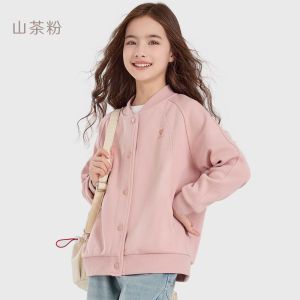 Disney Girls Spring Autumn Baseball Style Open Cardigan Jacket Casual Cotton Polyester Blend Fashionable Versatile Kids Clothing