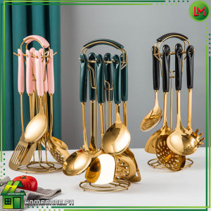 HOMECARE PH. Stainless Steel Spatula Ceramic Handle l High-Grade Luxury Spatula and Soup Spoon Full Set Cooking Utensils