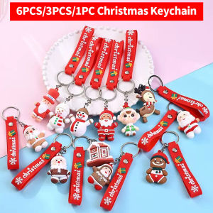 6PCS/3PCS/1PC Santa Claus Snowman 3D Soft Plastic Doll Bag Pendant Keychain - Christmas Childrens Gift