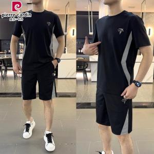 Pierre Cardin High End Mens Sporty Ice Silk Two-Piece Suit Short Sleeve T-Shirt And Five-Piece Pants Comfortable Summer Fashion