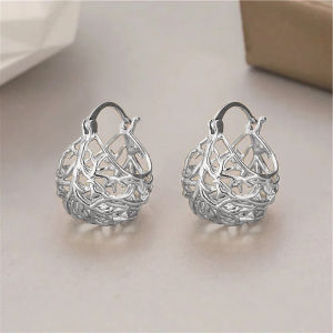 Huitan Gold Color Hollow Hoop Earrings Women Newly Designed Temperament Ear Accessories Wedding Party Fashion Jewelry 2023