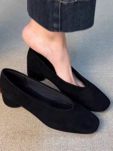 Black Leather Mary Jane Shoes Womens French Style round Head Commute Single Shoes Small Leather Shoes Retro One-Strap Design