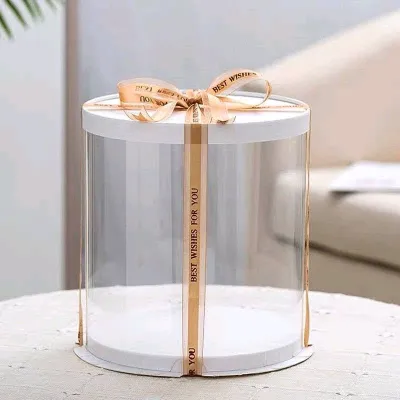 Hộp mica trụ tròn 2 và 3 tầng trong suốt đựng bánh kem hoa quà tặng