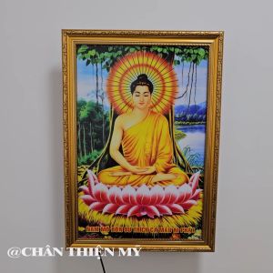 Tranh Phật Thích Ca Có Đèn Trang Trí Bàn Thờ Treo Tường Phòng Thờ DPTC-11