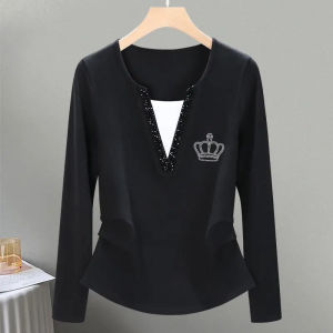 Áo Thun Dài Tay Cỡ Lớn Thời Trang Cao Cấp Cổ Chữ V Lót Lụa Mềm Mại Thoải Mái Mặc Thường Ngày Mùa Thu