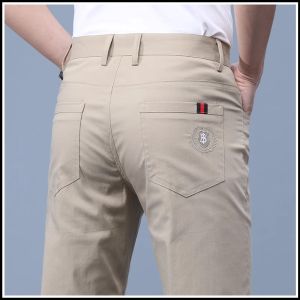 Quần Ống Đứng Thoải Mái Mùa Hè Cho Nam Quần Tây Công Sở Thường Ngày Màu Kaki Quần Dài Rộng Rãi Co Giãn Thoải Mái Cho Nam