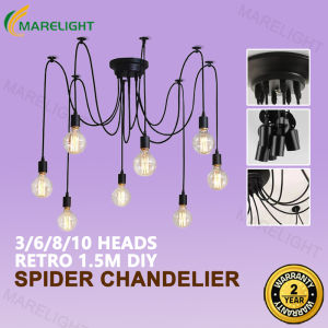 Retro Chandelier Ceiling Lights E27 DIY Rope Pendant Lamp 1.5m Adjustable Spider Hang Light Bar Counter Coffee Living Room Bedroom Light MARELIGHT