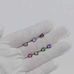 1PC Square Opal Stone&Flash Gradient Titanium Alloy Lip Nose Ear Tragus Earring Threadless Push In Cartilage Conch Lobe Ear Stud