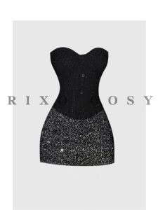 French Elegance Rixo Cosy Fishbone Strapless Mini Dress And Skirt Set Womens Spring Summer Fashionable Sequin Bodycon Outfit