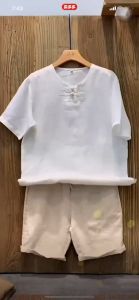 100% Cotton Linen T-shirt Men Summer Loose Short Sleeved Shirt Bohemian Style Retro Cotton T-shirt