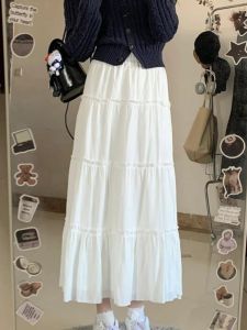 Váy Dài Vừa Phải Kiểu Bánh Pháp Màu Trắng Cho Nữ Cỡ Lớn Mùa Xuân Thu Cạp Cao Dáng Chữ a Váy Dài Vừa Phải Cho Dáng Người Quả Lê