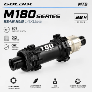 GOLDIX | GOLDIX M180 MTB Hub 60T Helical Ratchet Center Lock 6Bolt Disc Brake BOOST Thru Axle HG XD MS 24H 28H Mountain Bike Hub