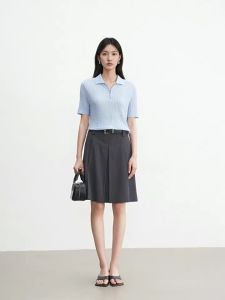 DESIGNICE | Textured Polo Neck Short Sleeve Knitwear