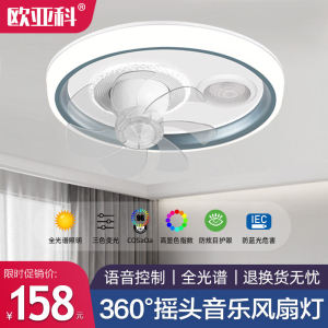 Eurasian Section Ceiling Fan Light with Bluetooth Music Function for Bedroom 360 Degree Rotation Childrens Room Living Room Dining Room